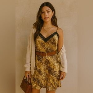 Gillian & O'Malley Floral Animal Print Slip Dress Lingerie Night Gown Black Lace